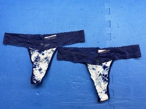 NWOT VICTORIA'S SECRET LARGE BLUE White Tie Due Lace Trim Cotton Thong M 2x - Picture 1 of 4