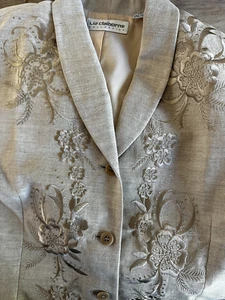 LIZ CLAIBORNE bestickte Leinenmischung Blazer Jacke Größe 6 beige, Taschen - Bild 1 von 12
