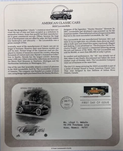 American Classic Cars Mail Cover FDC & Info Sheet 1928 Locomobile 1988 - Picture 1 of 3