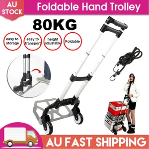 80kg Aluminium Heavy Duty Folding Luggage Trolley Hand Truck Foldable Cart AU - Picture 1 of 11
