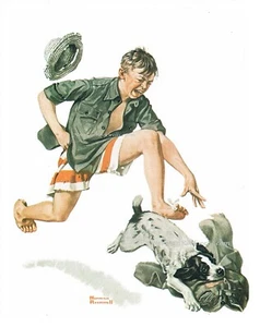 Norman Rockwell print "STOLEN CLOTHES"/"A BOY'S BEST FRIEND" 8"x10" dog scout - Picture 1 of 1