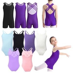 Girls Kids Gymnastics Ballet Leotards Jumpsuit Strappy Unitard Bodysuits Rompers - Picture 1 of 74