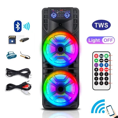Party Bluetooth Speaker Rechargable Dual 12" LOUD Woofer FM Karaok MIC LED AUX - Image 1 of 4