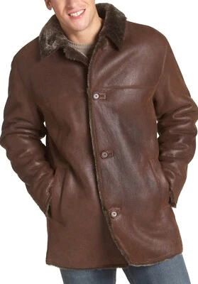Andrew Marc Sheepskin Shearling Leather Coat Men's Large Lamb Wool Tan Bark - Image 1 of 4