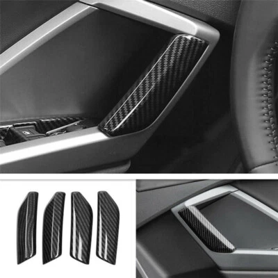 Para Audi Q3 2019-2023 Fibra de Carbono 4 Piezas Interior Puerta Apoyabrazos Decoración Cubierta Borde Foto 1 de 4