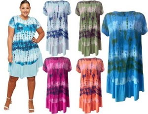 Kurzarmiges italienisches Midi-Damenkleid mit gefärbtem Krawatte rundem Ausschnitt übergroßes Tunikakleid - Bild 1 von 6