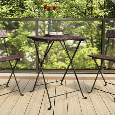 NNEVL Folding Bistro Table Brown 55x54x71 cm Poly Rattan Foto 1 de 4