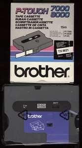 1x BROTHER TX-M21 P-touch 9mm Ribbon Matte BLACK / CLEAR PT7000, 8000, PT-PC - Picture 1 of 1