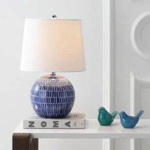 JONATHAN Y Ceramic LED Table Lamp 21"X13" 1-Light Bohemian Drum Tiffany Navy - Picture 1 of 8