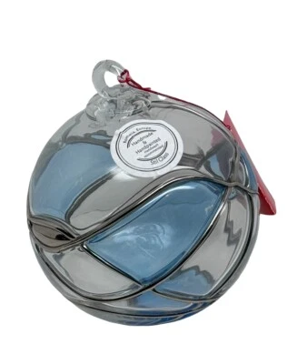 Art Glass Ornament Christmas Decor Witches Ball Blue Silver Skil Romania - Image 1 of 4