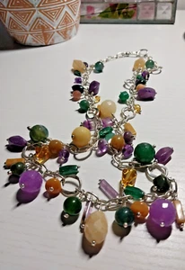 Damen Handarbeit Silber Kette Halskette mit Edelstein und Silber Charms - Bild 1 von 3