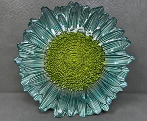Iridescent Blue and Green Frosted Sunflower Pedestal Cake Plate Platter 12" - Picture 1 of 9
