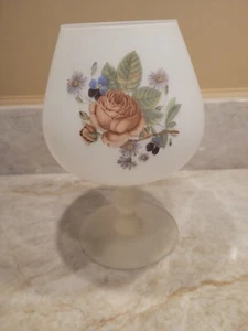 Vintage Frosted Goblet White Satin Glass Vase Brandy Snifter Floral Design - Picture 1 of 5