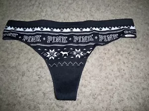 VICTORIA'S SECRET THONG HOLIDAY FAIR ISLE BLACK LARGE NEW - Picture 1 of 1