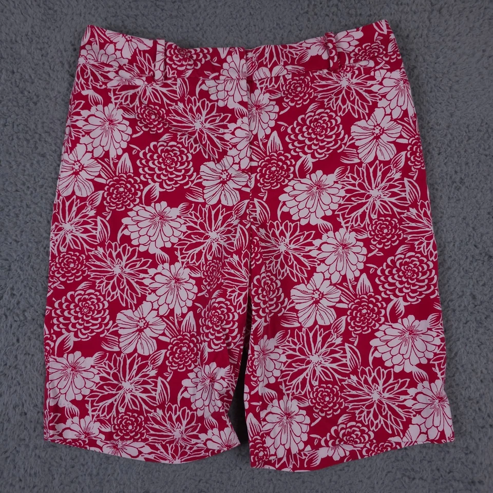 Talbots Shorts Womens 6 Dark Pink White Floral Bermuda Chino Stretch Casual 10" - Image 1 of 4
