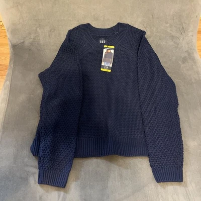 Suéter Pullover Gap Para Mujer Azul Marino Cuello Redondo Manga Larga Tejido Abierto M Lote K Foto 1 de 3