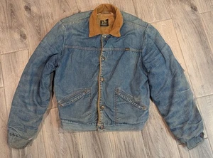 Vtg 1970's MAVERICK Blue Bell Sherpa Lined Denim Cord Collar Jacket USA 40 - Picture 1 of 12