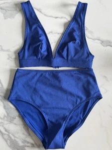 & Other Stories 2 Piece Blue Bikini Set Rib Triangle Top High Waist Size 6 NEW - Picture 1 of 14