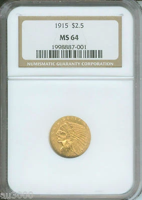 1915 $2.5 INDIAN Quarter Eagle NGC MS64 NICE MS-64 BETTER DATE Older Holder ! - Image 1 of 2