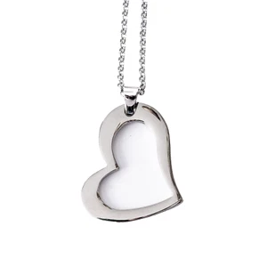 STAINLESS STEEL HIGH POLISHED MODERN OPEN-HEART PENDANT, 18" CHAIN - Picture 1 of 3