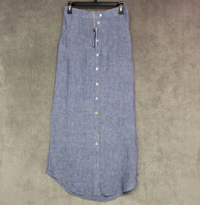 Artisan NY Maxi 100% Linen Skirt Womens Large Blue Button Front New - Picture 1 of 12
