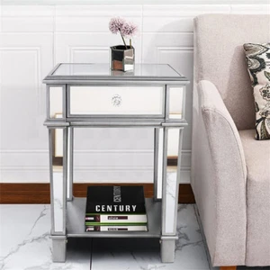 Italian Mirrored Drawer Bedside Table Glass Accent Cabinet Bedroom Lamp Table - Picture 1 of 12