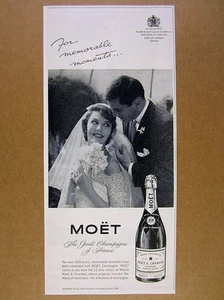 1960 Moet & Chandon Brut Champagne bride & groom photo vintage print Ad - Picture 1 of 1