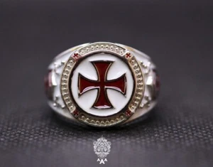 Anillo de cruz anillo de cruz cruz roja anillo de plata 925 anillo de caballero anillo de cruz de caballero - Imagen 1 de 7