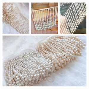 Faux Glass Pearl Beads Tassel Trim Edging Fringe Bridal Dress Curtain DIY Craft - Picture 1 of 15
