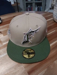 New Era Florida Marlins Cooperstown 59FIFTY Hat 10 Year Patch 7 5/8 Brown/Green - Picture 1 of 6
