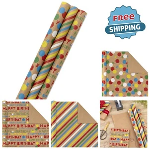 Kraft Wrapping Paper Set 105 Sq Ft for Birthday Parties, DIY Crafts, Easy Wrap - Picture 1 of 8