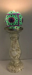 Candelabro de cristal lleno de concha marina, con vela de Jerusalén. - Imagen 1 de 18