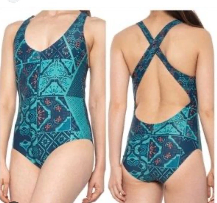 Prana Ella One Piece Swimsuit Lagos Lisbon Green WOMENS SIZE XS