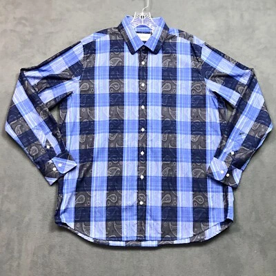 Camisa Williams & Kent Para Hombre XXL Azul Gris Algodón Manga Larga Rayas Cachemira Foto 1 de 4