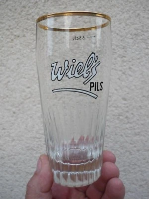 ANCIEN VERRE A BIERE TAILLE ET EMAILLE " WIEL'S PILS "  brasserie belge 33 cl - Photo 1/4