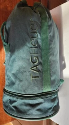 Bolso de Lona TAG Heuer Vintage Años 90 Verde Sólido Correas Ajustables Cordón Suave Foto 1 de 4