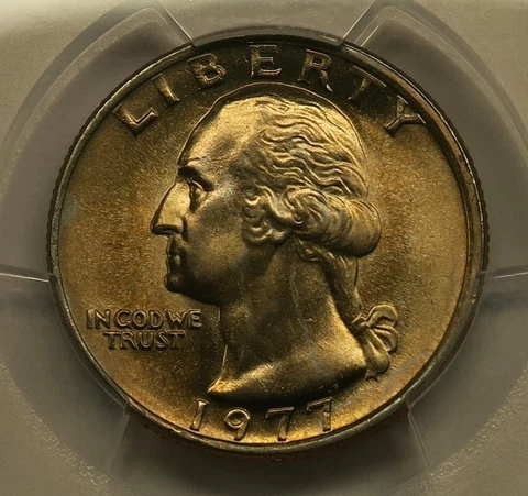 1977 Washington Quarter PCGS MS66 Toned Free Shipping Cover