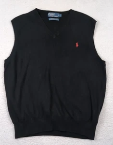 Polo Ralph Lauren Sweater Vest Mens LARGE Black Pima Cotton V-Neck Pullover - Picture 1 of 6