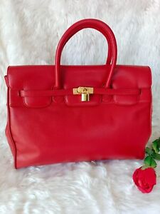 Top Quality Genuine Leather Luxury Designer Bag Red Padlock 40 cm women handbags