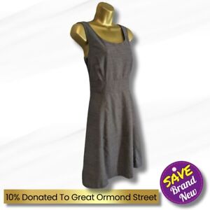 H&M UK 12 Grey Smart Layered Dress Polka Dot Chiffon Lining Sleeveless Side Zip