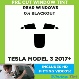 For Tesla Model 3 2017+ Pre Cut Window Tint Rear 0% Blackout Film - Picture 1 of 10