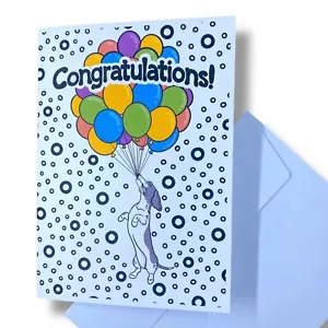 Black Piebald Dachshund Dog Congratulations Greeting Card Handmade Gift 5x7" - Picture 1 of 5