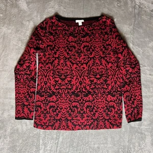 Suéter túnica J. Jill rojo negro pedrería damasco talla XS - Imagen 1 de 5