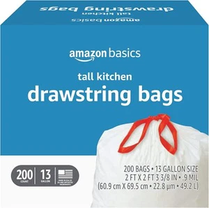 Tall Kitchen Drawstring Trash Bags, 13 Gallon, 200 Count, Pack of - Picture 1 of 5