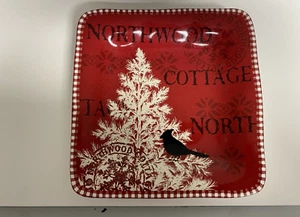 222 Fifth Northwood Cottage Red Square Salad Dessert Plates Set of 8 - Picture 1 of 3