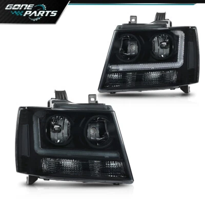 LED DRL Smoke/Black Headlights Fit For 2007-2014 Chevy Avalanche Tahoe Suburban - Image 1 of 4