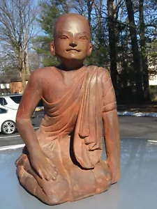 vintage Asian Burmese Carving wood of Kneeling Buddhist Monk large statue - Picture 1 of 12