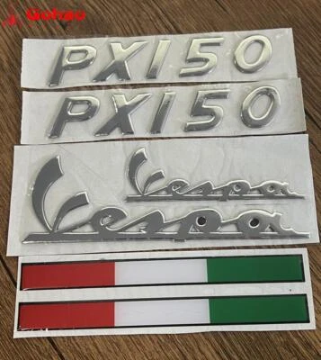 6x Set SILVER PX150 PX-150 SIDE FAIRING BADGE ITALY DECAL FOR PIAGGIO VESPA VLX - Image 1 of 4