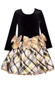 NEW Bonnie Jean Girl Size 10 "BLACK GOLD JEWEL BOWS" Christmas Hipster Dress NWT - Picture 1 of 5