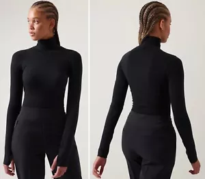 NWT Athleta Foresthill Ascent Turtleneck Top LARGE Black Merino Wool Fitted Soft - Picture 1 of 16
